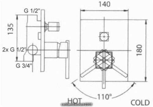 Bad Unterputz Armatur Design Einhebelmischer Quattro mit Umsteller, eckig - Olotos-Obenlotos GmbH