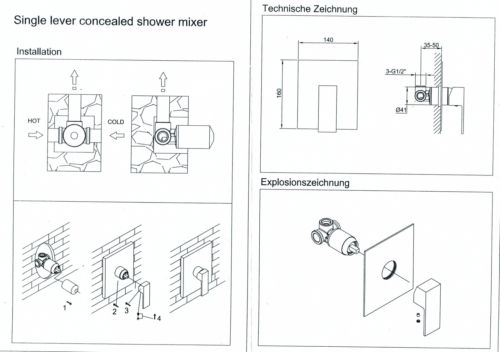 Bad Unterputz Armatur Design Einhebelmischer Quattro ohne Umsteller, eckig KJ806 - Olotos-Obenlotos GmbH