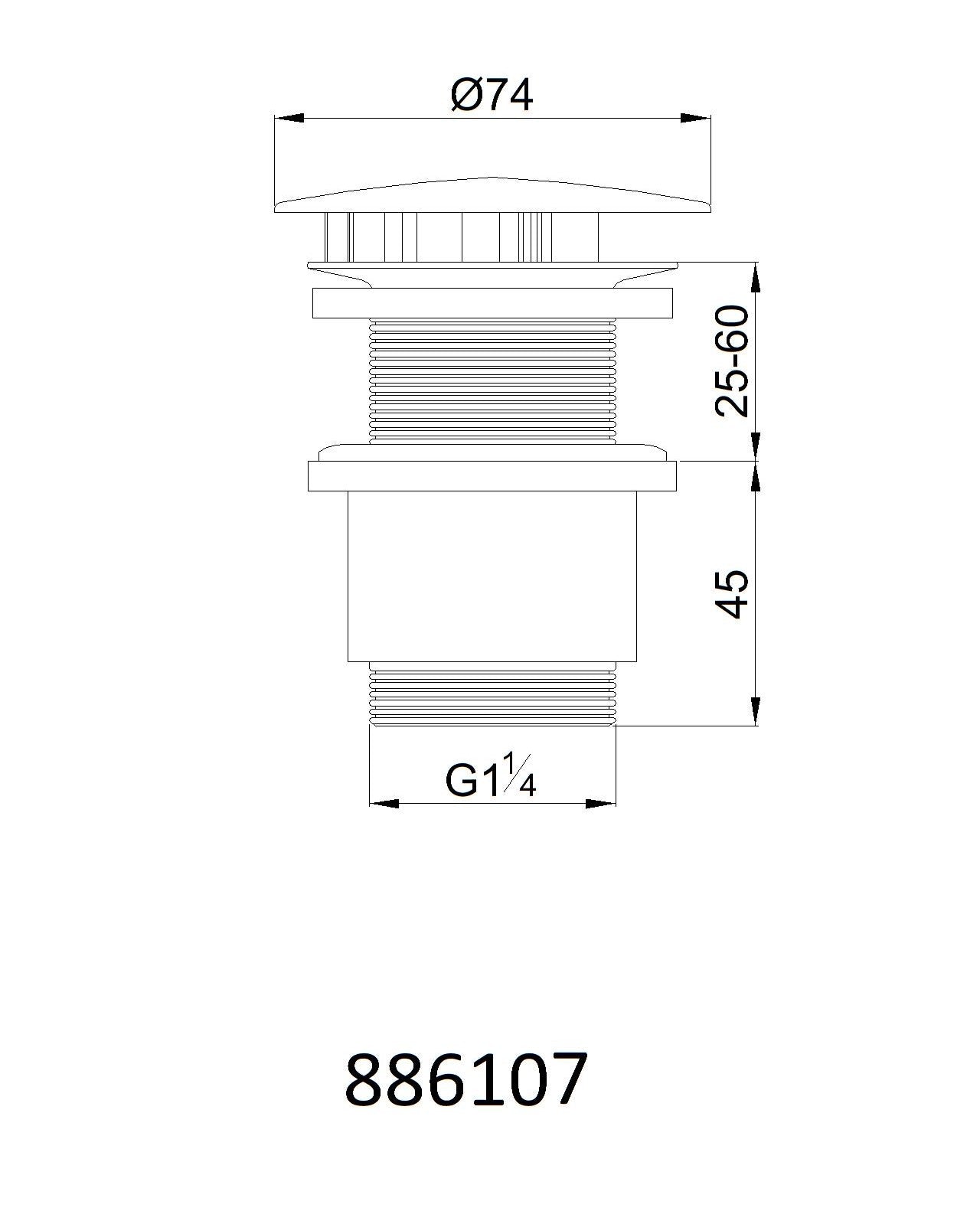 Design Ablaufventil mit Permanentablauf 6107, ohne Überlauf, massiv Messing verchromt - Olotos-Obenlotos GmbH