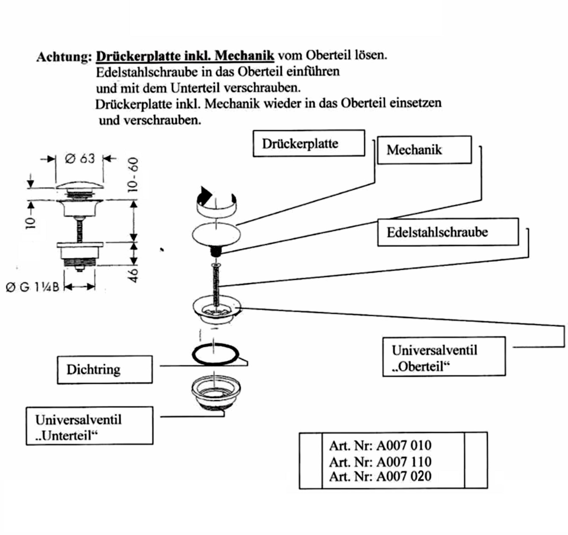 Design Ablaufventil mit Permanentablauf, ohne Überlauf, massiv Messing verchromt 6101 - Olotos-Obenlotos GmbH