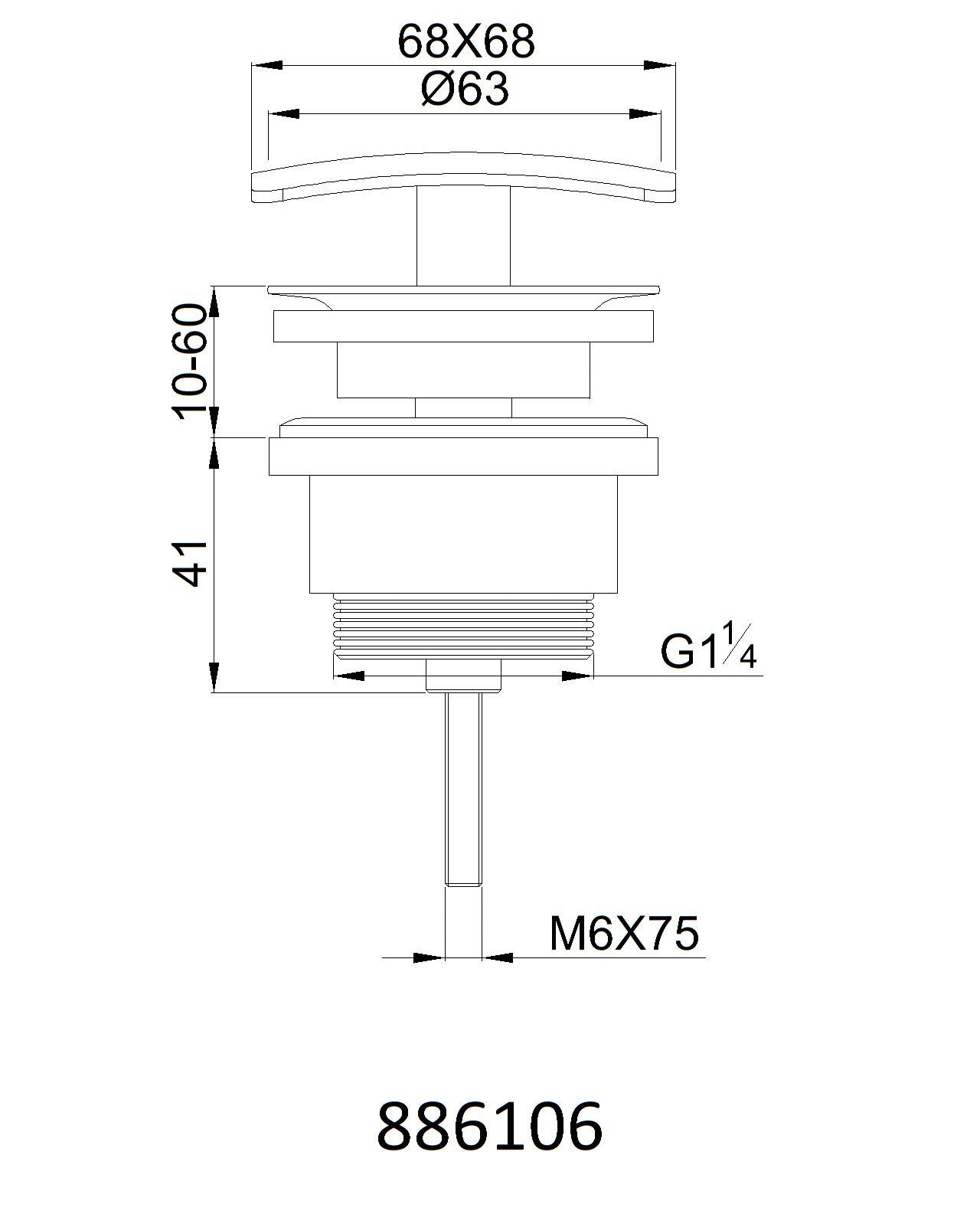 Design Ablaufventil mit Permanentablauf, ohne Überlauf, massiv Messing verchromt 6101 - Olotos-Obenlotos GmbH