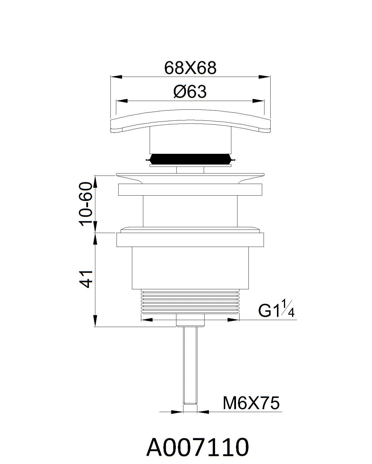 Design Ablaufventil Quattro Push-Up 7110 mit / ohne Überlauf massiv Messing verchromt - Olotos-Obenlotos GmbH