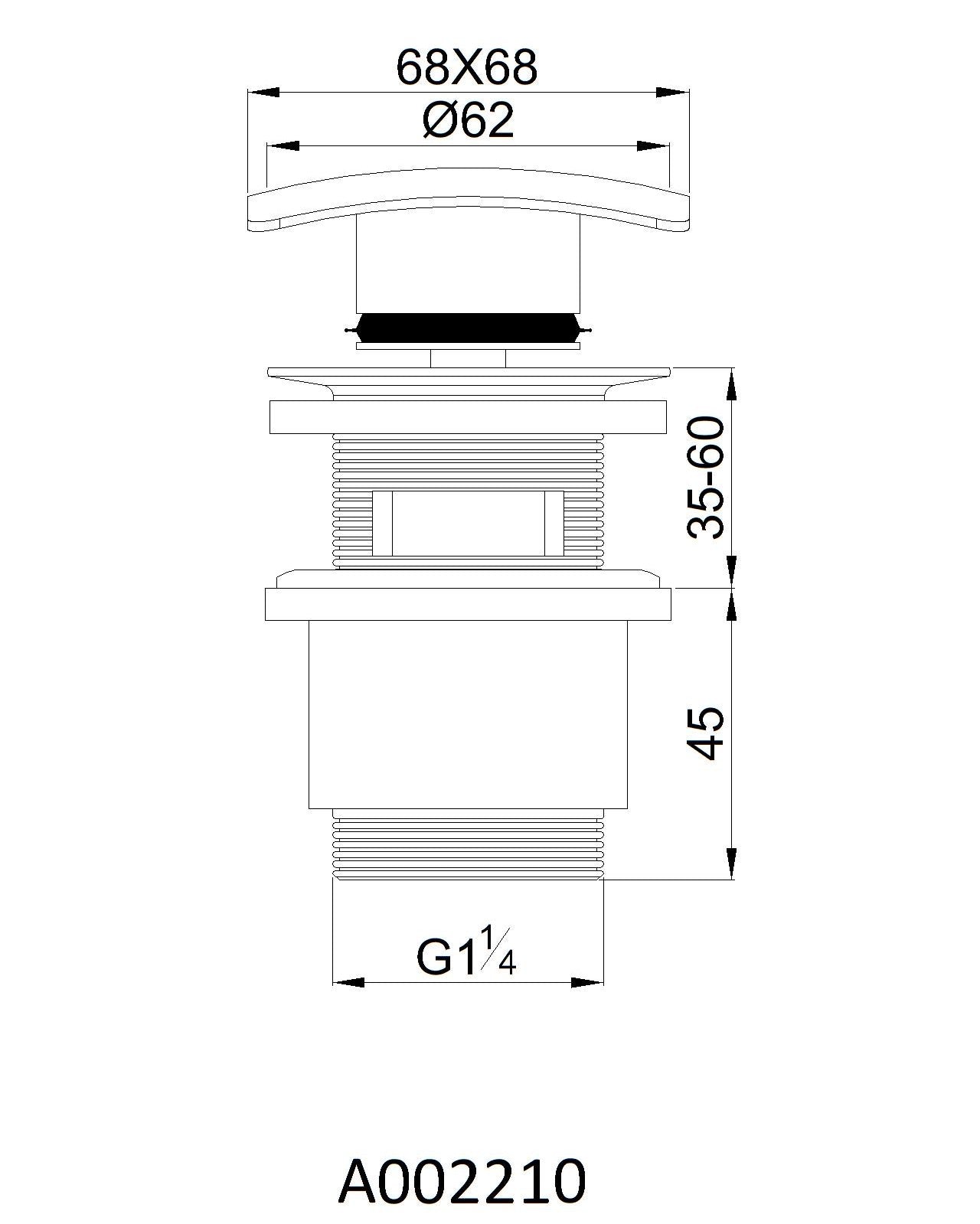 Design Push-Up Ablaufventil Quattro mit Überlauf 2210 - Olotos-Obenlotos GmbH